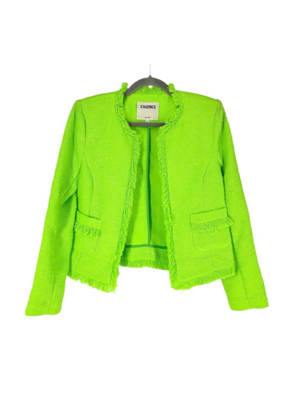 L'Agence Angelina Open Front Fringe Blazer in Lime Green - Picture 3 of 8